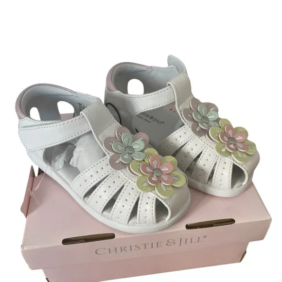 NWT Christie & Jill Toddler 8 Girls White Mila Sandals Flower Memory Foam Shoes - Picture 1 of 7